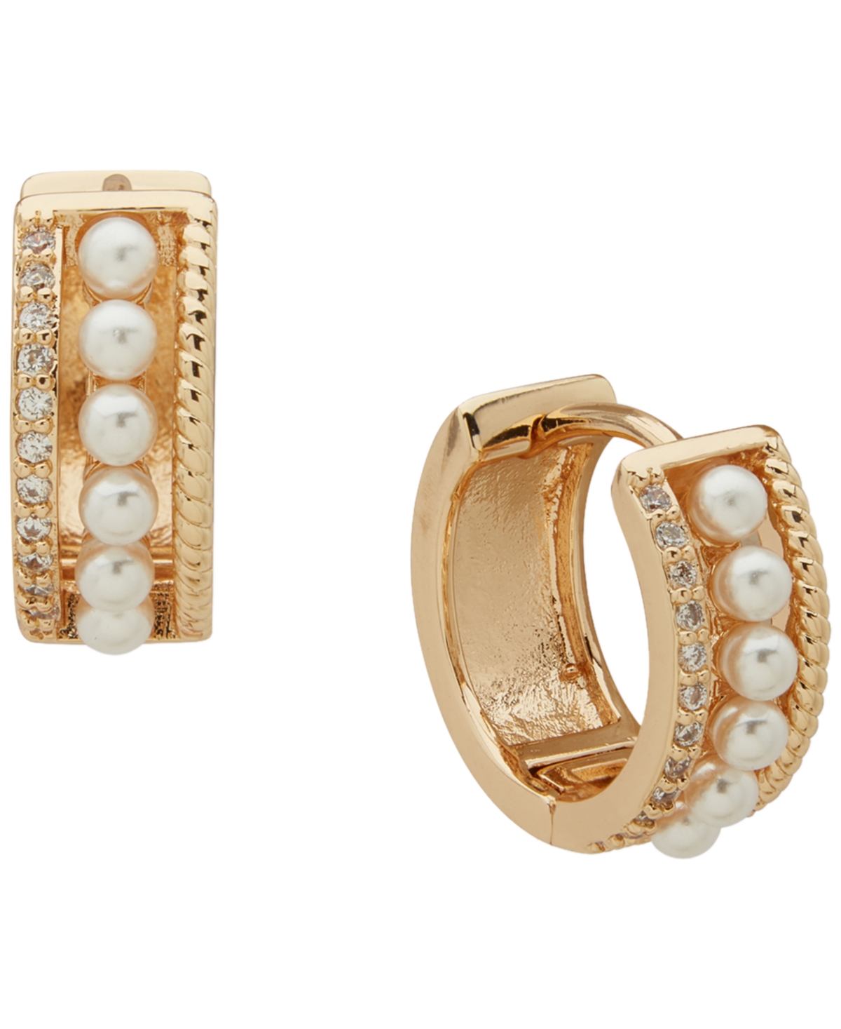 Anne Klein 3-pc. Cubic Zirconia And Imitation Pearl Gold-tone Round And Baguette Earrings Set In Multi