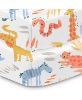 Cotton Percale Fitted Sheet, For 52" x 28"/132 x 71 cm Crib & Toddler Bed Mattress (2-Pack)