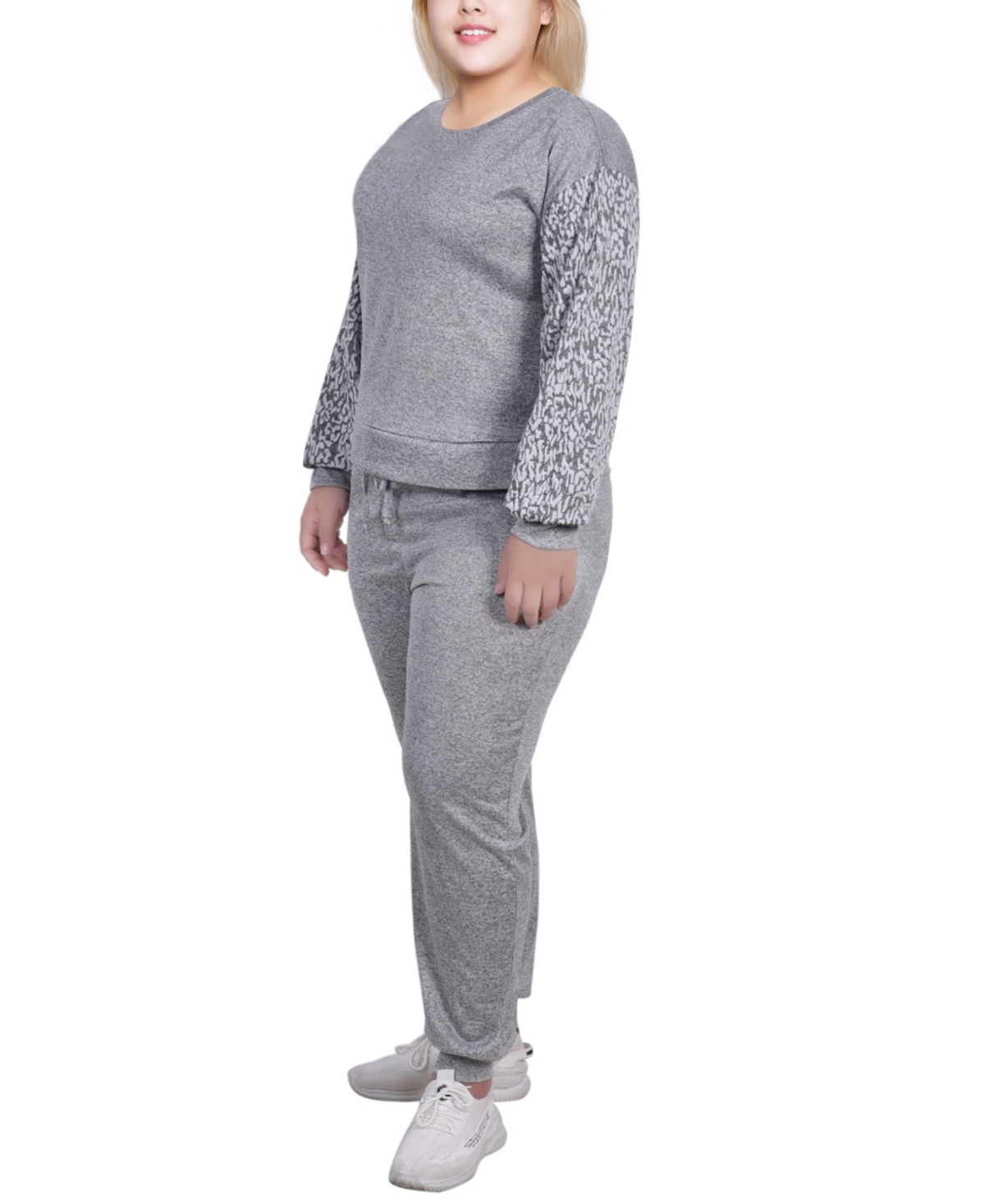 Ny Collection Women's Plus Long Sleeve Jogger Set