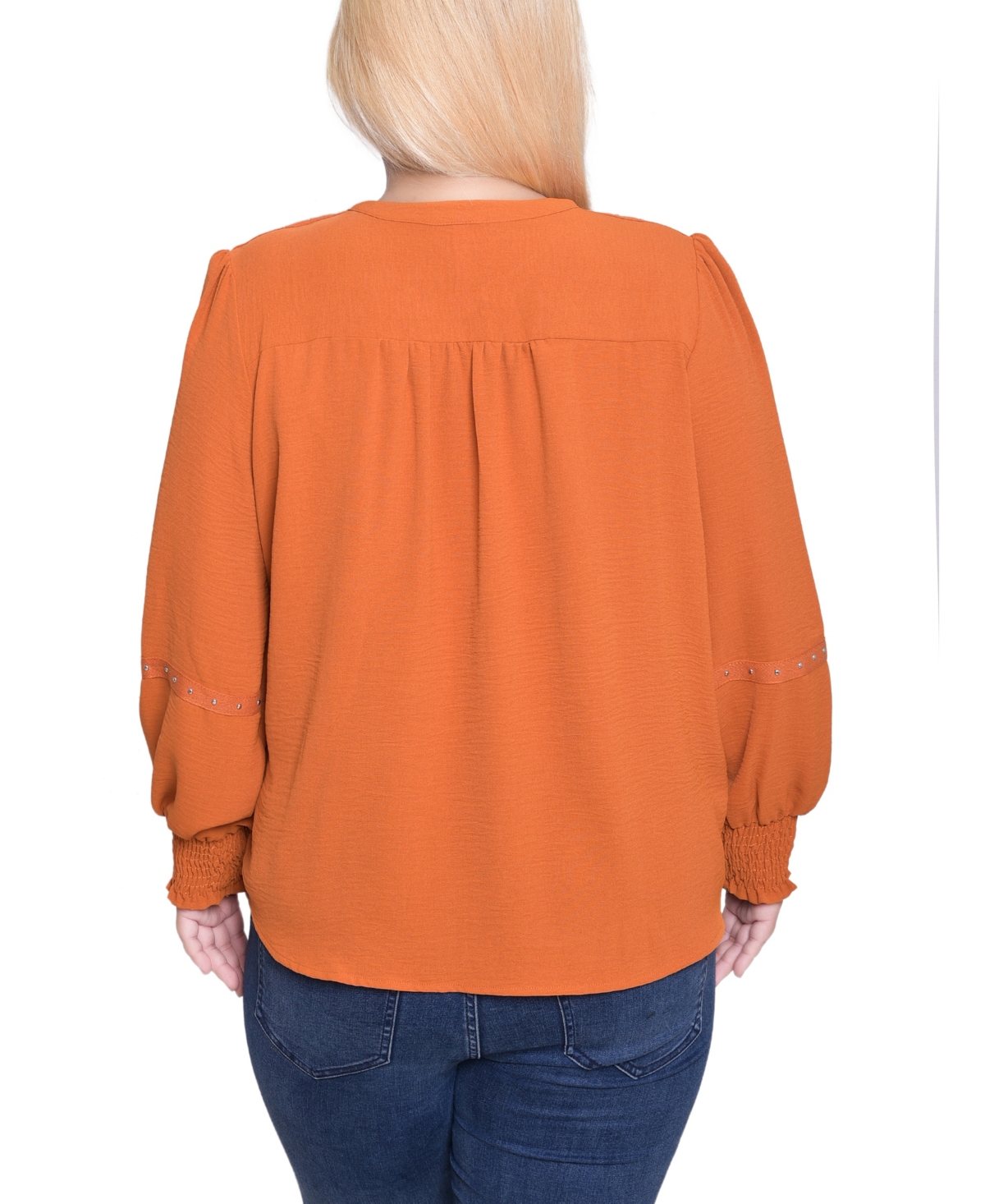 Ny Collection Women's Plus Long Sleeve Studded Blouse