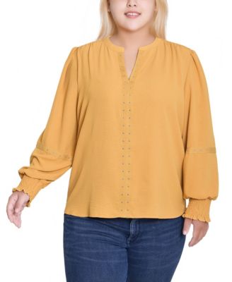 Women's Plus Size Long Sleeve Studded Blouse Top