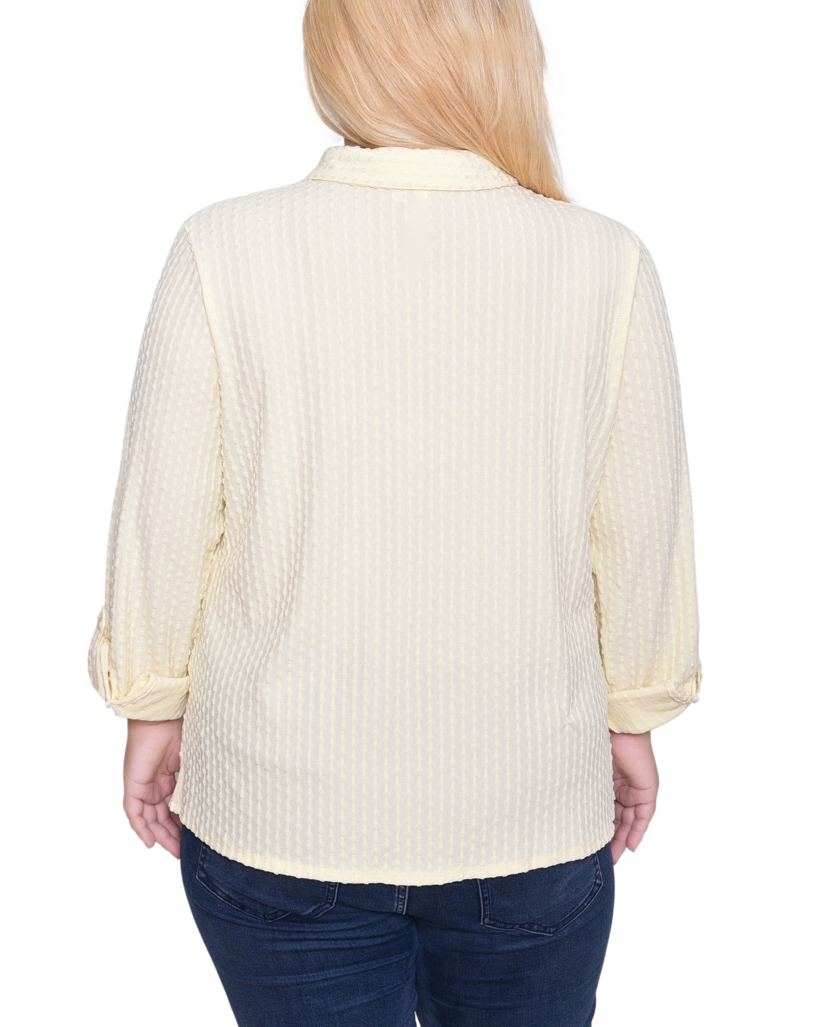 Ny Collection Women's Plus Size Long Sleeve Textured Knit Top In Yellow