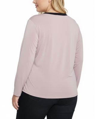 Women's Plus Size Long Sleeve Contrast Detail Top