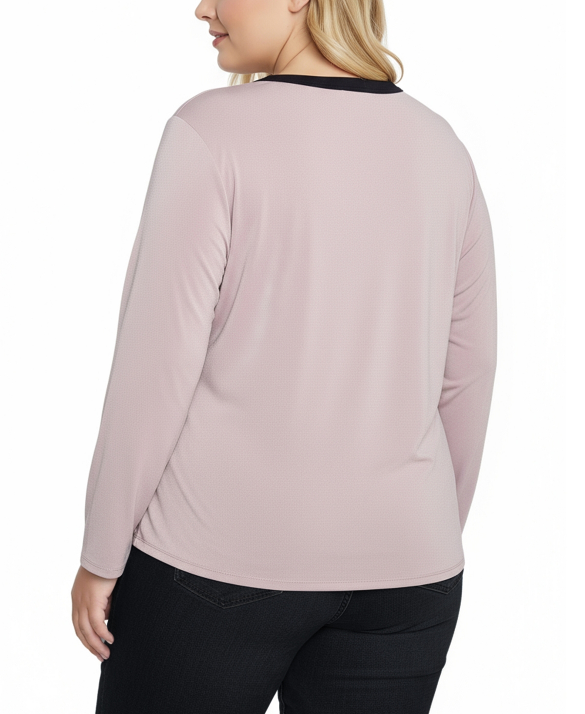 Ny Collection Women's Plus Long Sleeve Contrast Detail Top
