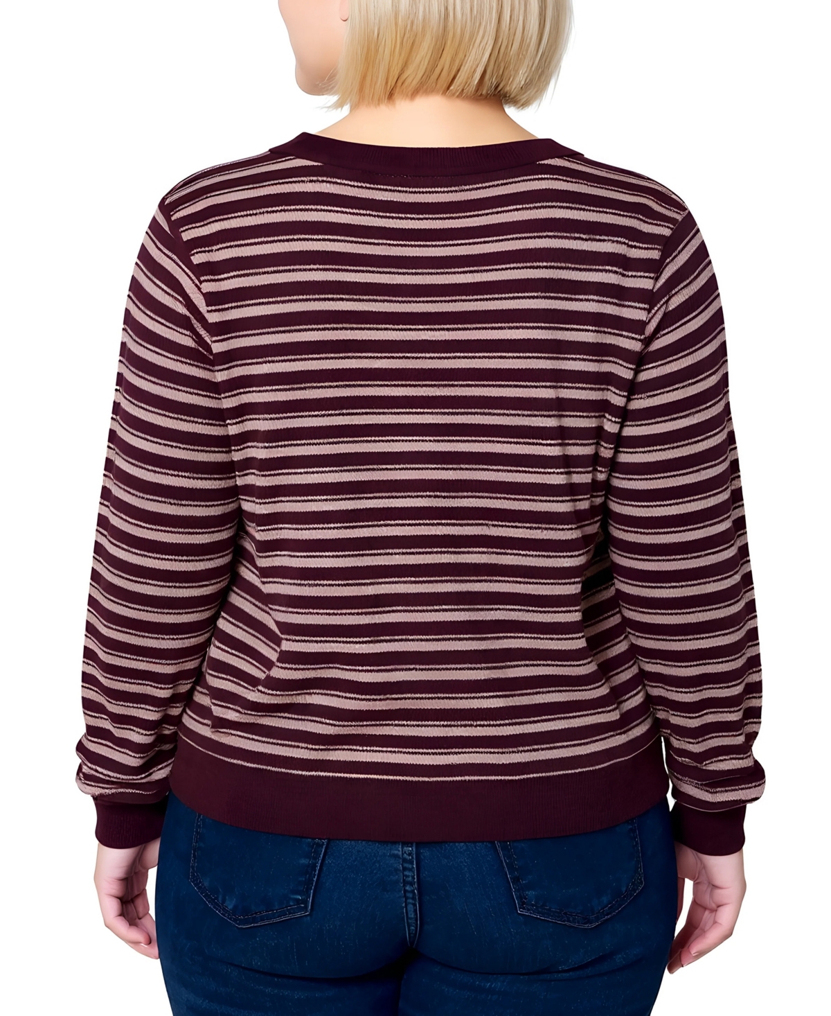 Ny Collection Women's Plus Size Long Sleeve Ribbed Cardigan In Brown