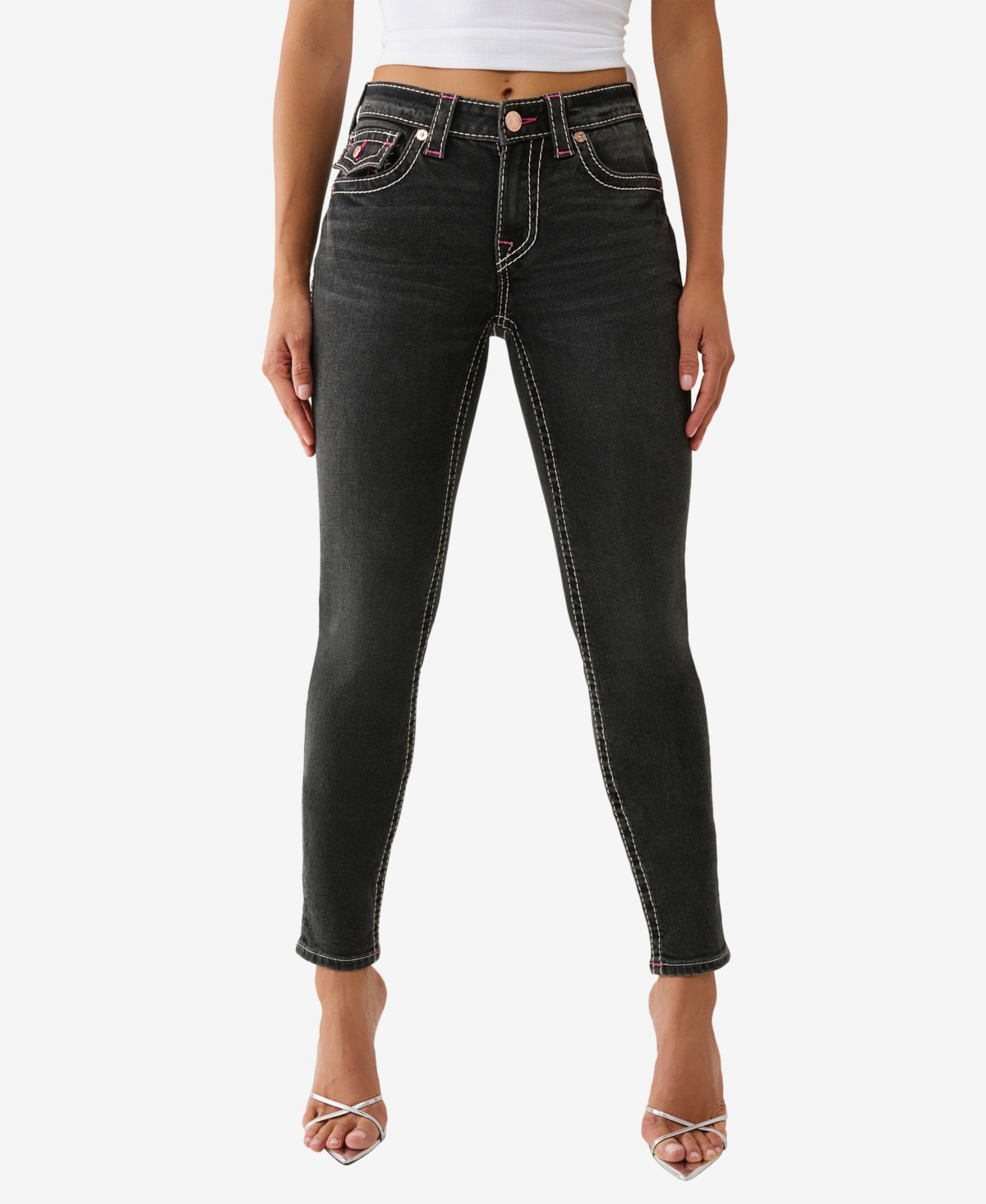 True Religion Women's Jennie Skinny Big T Flap Jeans In Black