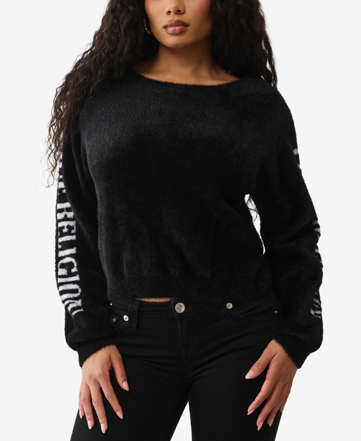 True Religion Women's Jacquard Reversible Crew Neck Sweater In Black