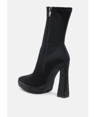 Womens Kasuti Lycra Rhinestone Detail Ankle Boots