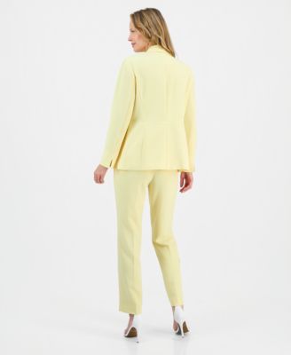 Kasper Womens Stretch Crepe Peak Lapel Jacket Printed Satin Sleeveless Blouse Core Julia Stretch Crepe Mid  In Yellow