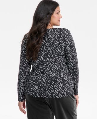 Plus Size Asymmetric-Neck Long-Sleeve Top