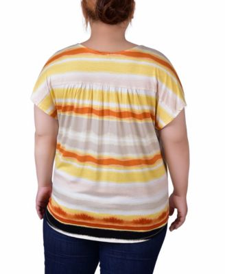 Women's Plus Size Short Sleeve Striped V neck Top