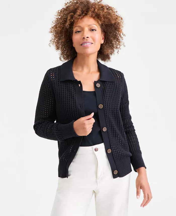 Women's Cotton Open-Stitch Cardigan Sweater - thumbnail 5
