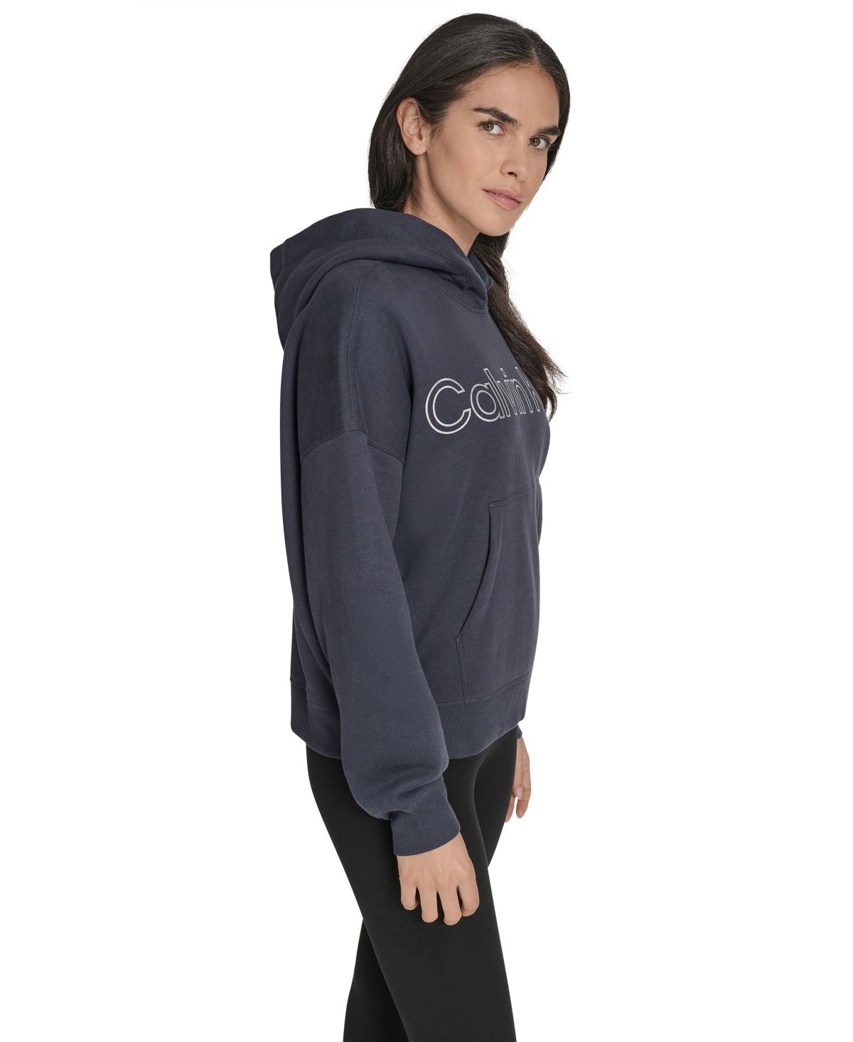 Calvin Klein Women's Performance Metallic Outline Logo Fleece Hoodie In Black