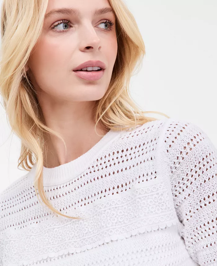 Nautica Women's Cotton Lace-Front Short-Sleeve Sweater - thumbnail 6