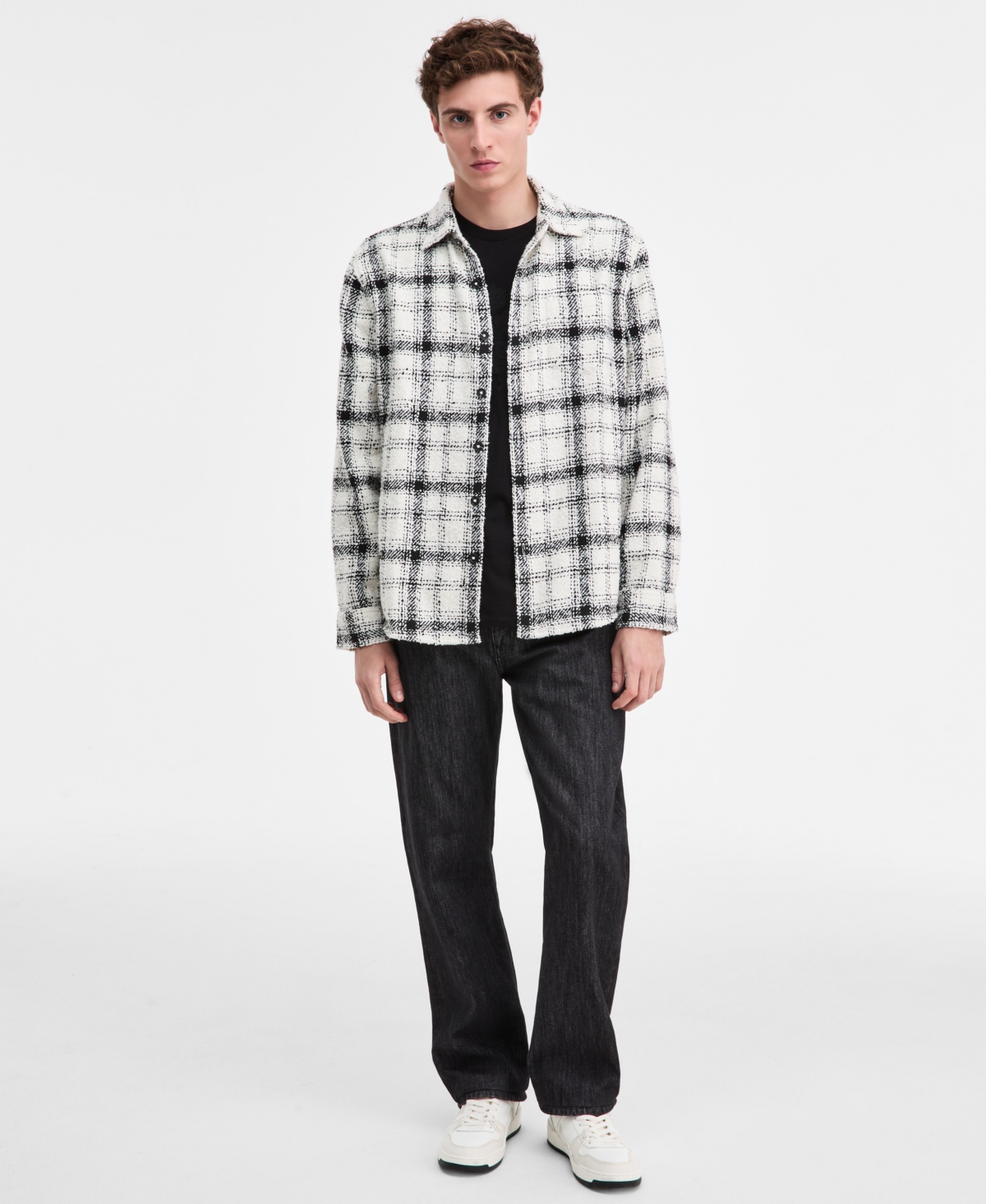 Guess Men's Winston Long Sleeve Tweed Plaid Button-Front Shirt-Jacket