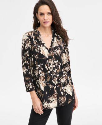 JM Collection - Petite Trop Ity Floral Printed Top