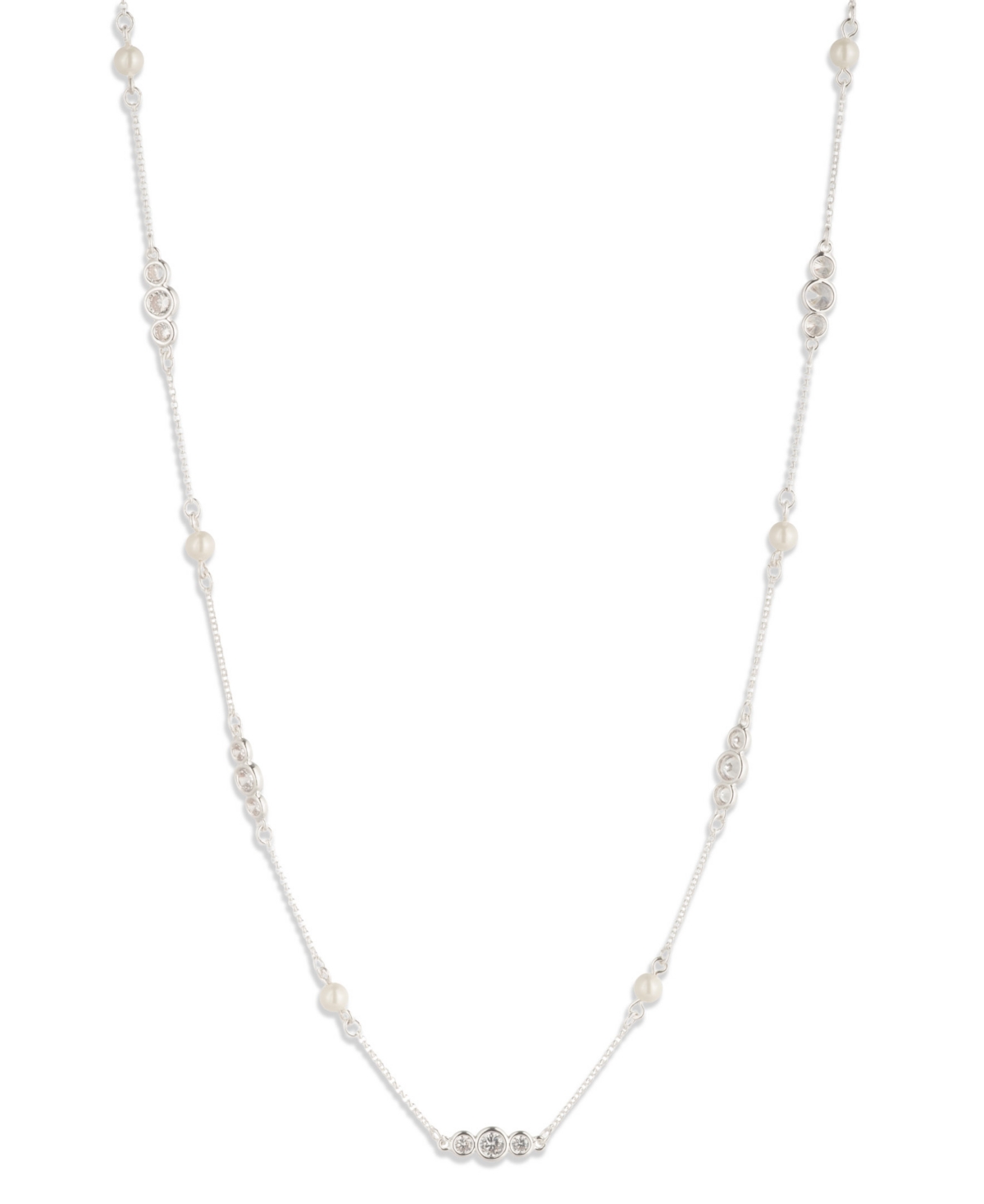 Ralph Lauren Imitation Pearl And Cubic Zirconia Station Collar Necklace In White