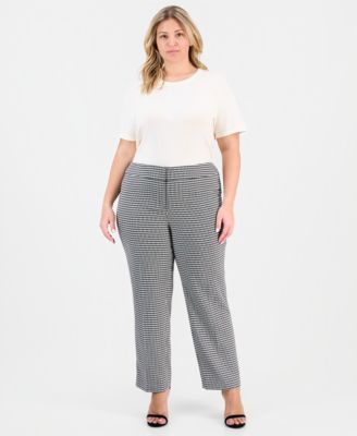 Plus Size Houndstooth-Print High-Rise Slim-Fit Pants