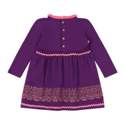Big Girls Long Sleeve Ruffle Trim Dress - Purple Multicolor