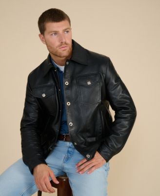 Men's Leather Shirt Style Jacket, Created for Macy's