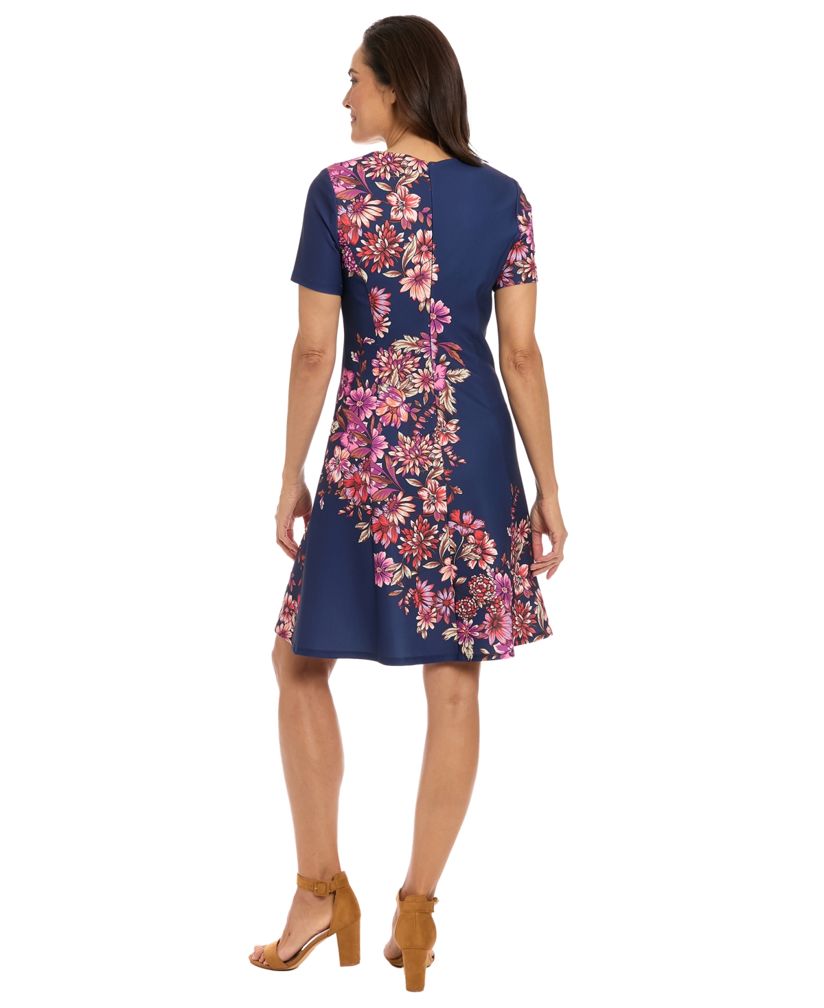 London Times Women's Short-Sleeve Fit and Flare Dress