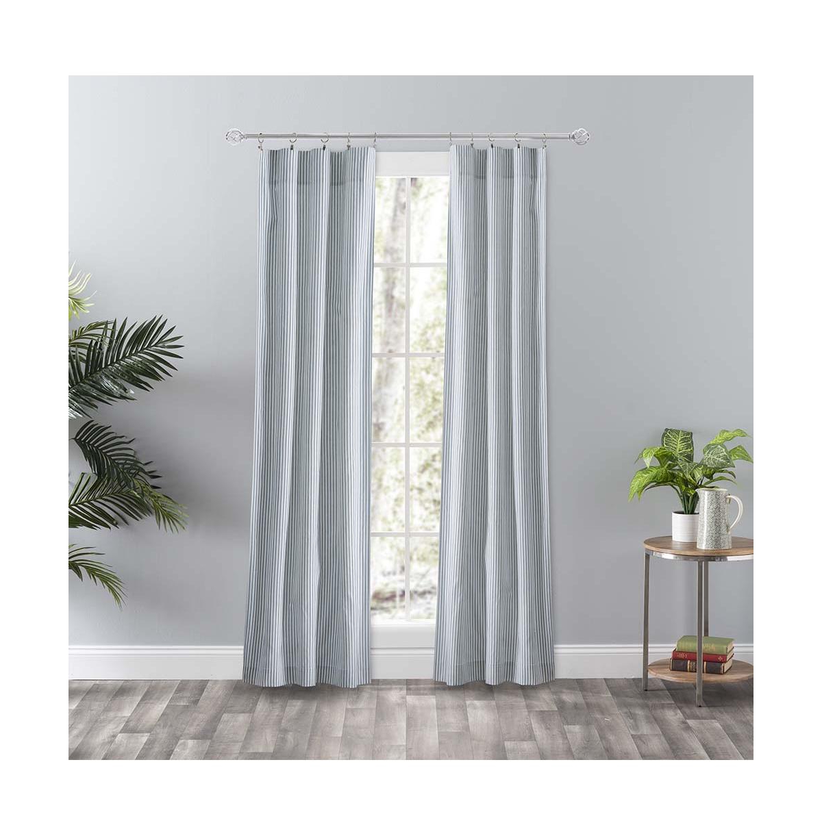 Ellis Curtain Plaza Classic Ticking Stripe Printed on Natural Ground 3" Rod Pocket Tailored Panel Pair 56" x Blue