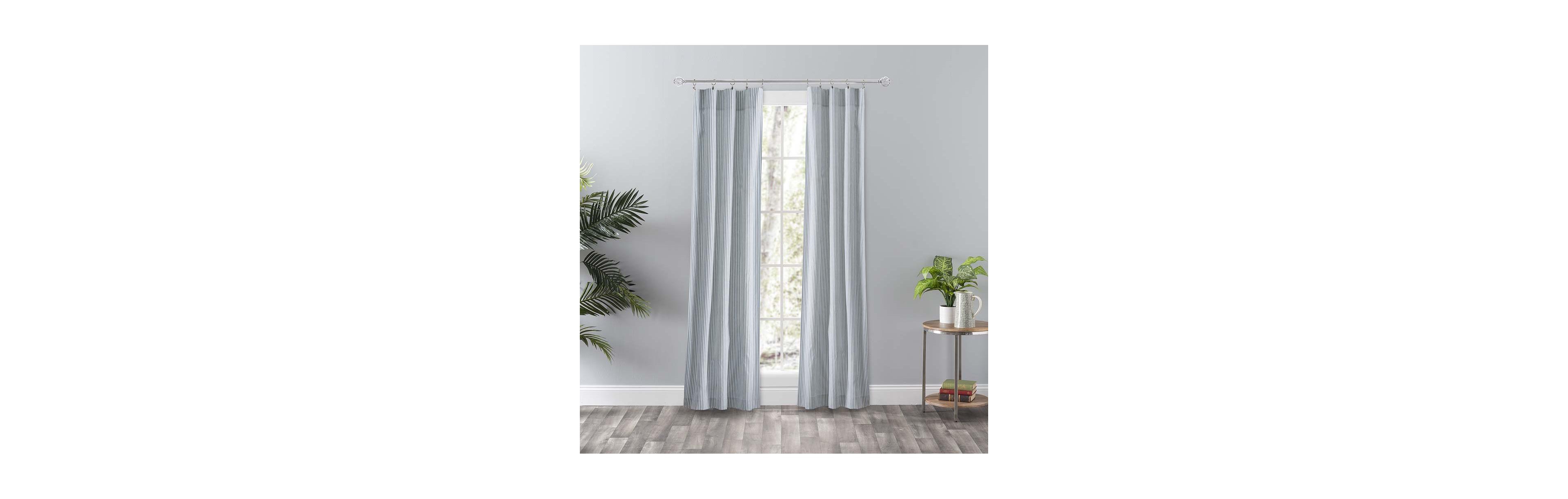 Ellis Curtain Plaza Classic Ticking Stripe Printed on Natural Ground 3" Rod Pocket Tailored Panel Pair