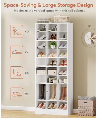 10-Tier Wooden Shoe Storage Cabinet with 30 Cubbies, Freestanding Tall Shoe Rack Organizer
