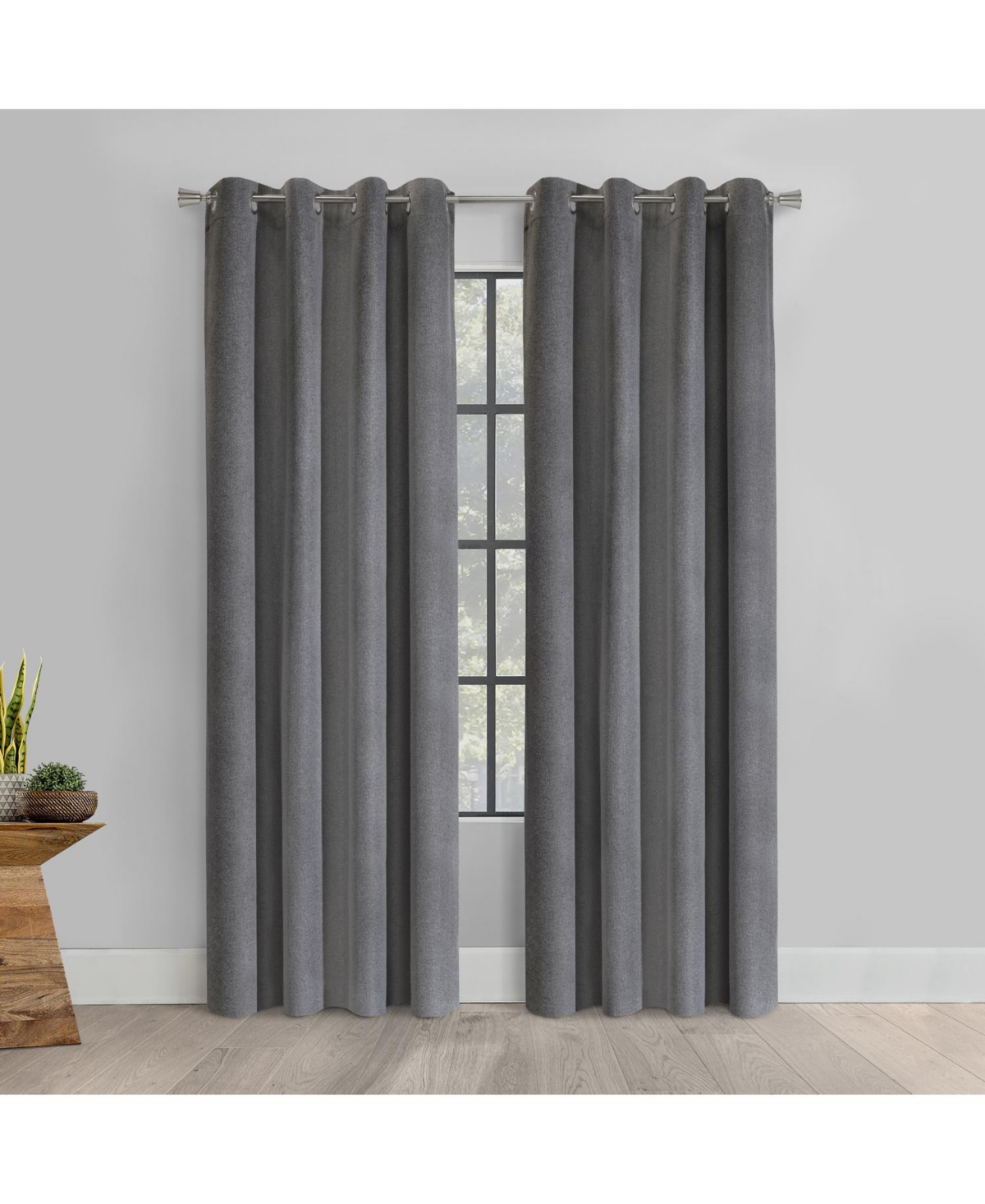 Thermaplus 100% Polyester Duo Reversible Tone Textured Blackout Grommet Curtain Panel 52" x 95" Black to Light Grey