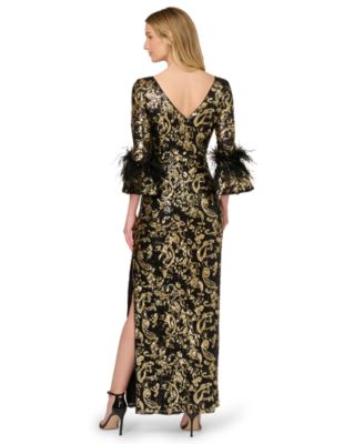 Women's Sequined Feather-Trim Gown