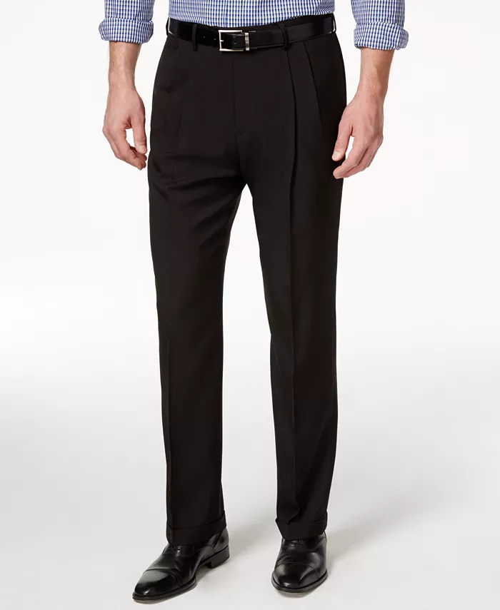 Men's ECLO Stria Classic Fit Pleated Hidden Expandable Waistband Dress Pants