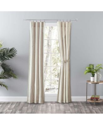 Plaza Classic Ticking Stripe Printed 3" Rod Pocket Tailored Panel Pair with Tiebacks 56" x 84" Tan