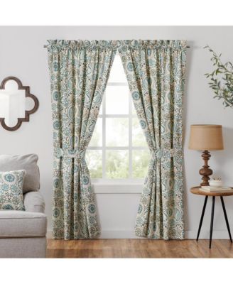 Paisley Prism Tailored 3" Rod Pocket Curtain Panel Pair with Tie Backs 100" x 84" Latte