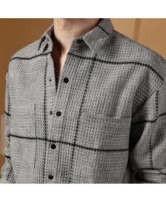 Men's Moon Grey Graph-Check Waffle Overshirt