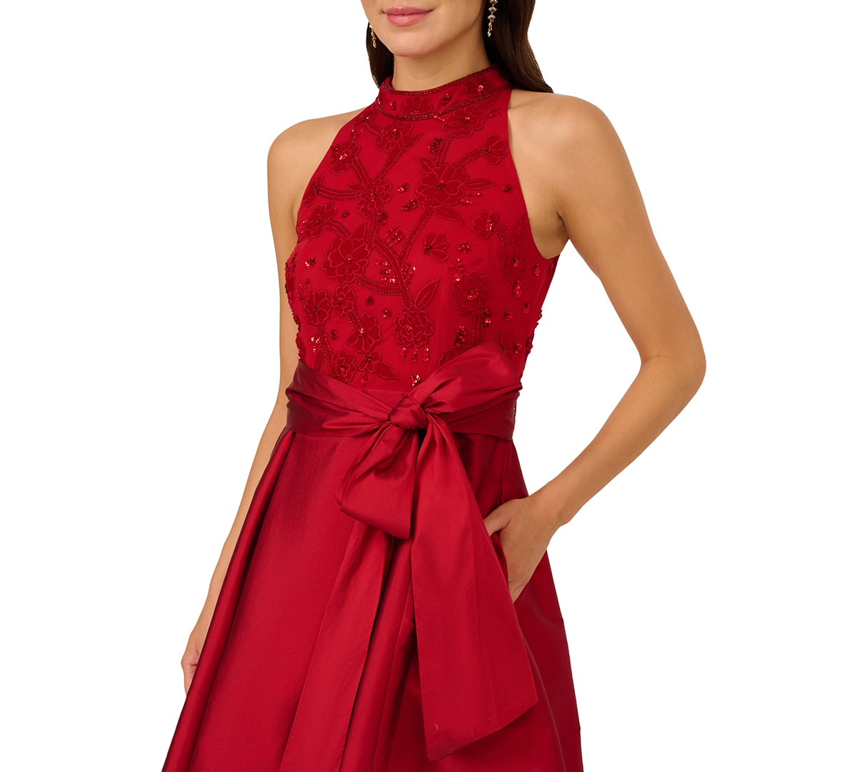 Adrianna Papell Women's Beaded Halter Neck Dress