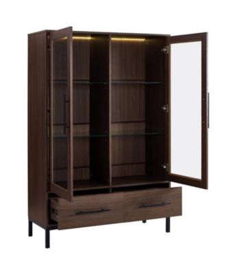 60" Tall Display Cabinet with 2 Storage Drawers Glass Door & LED Lighting