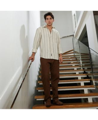 Men's Textured Striped Cotton-Polyester Blend Shirt