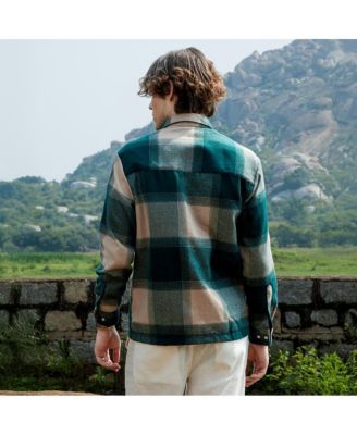 Men's Emerald Green & Buff Beige Vignette-Checkered Oversized Shirt