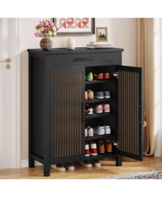 Shoe Cabinet, 5-Tier Shoe Storage Cabinet with Louvered Doors and Drawer