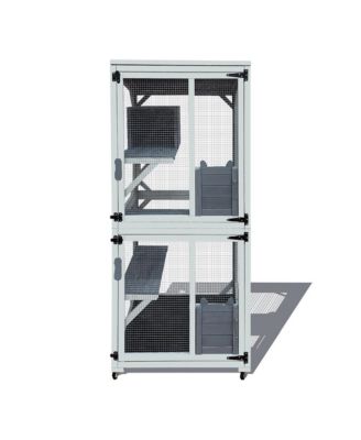 71 in. H Outdoor Wooden Cat Enclosure with Napping House 4 Platforms & Weatherproof Asphalt Roof in Gray