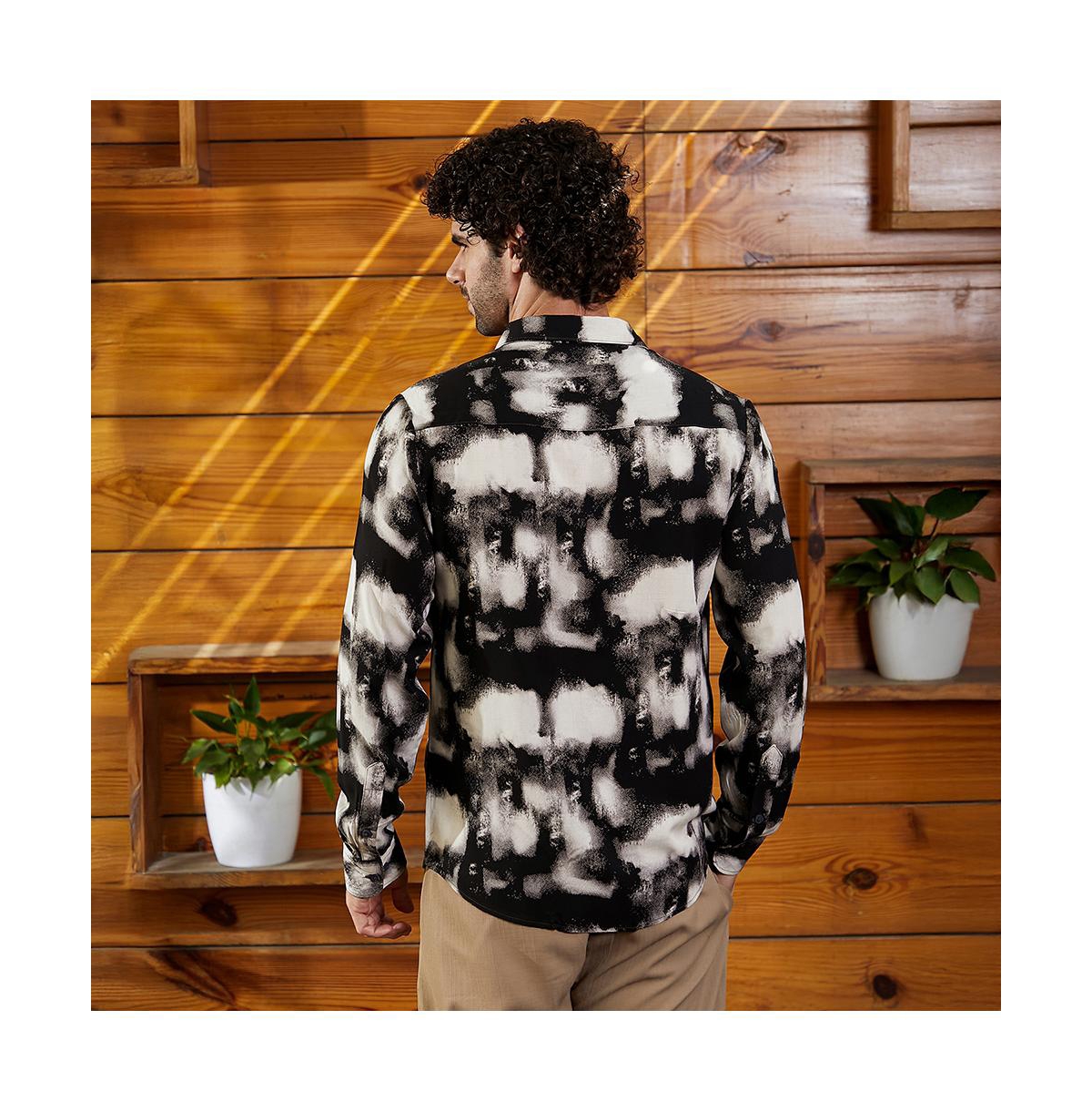 Campus Sutra Men's Onyx Black Textured Brushwork Shirt