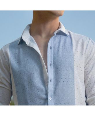 Men's Powder Blue & Daisy White Panel-Tactile Shirt