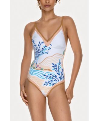 Women's Pink Garden Reversible V-Neck One-Piece Swimsuit