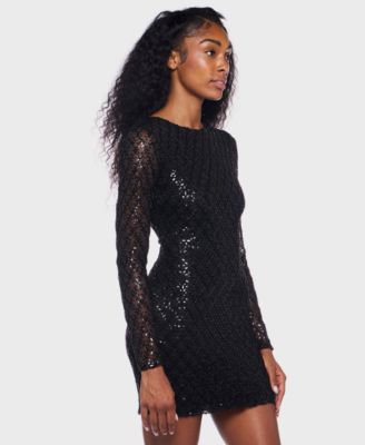 Juniors' Long-Sleeve Round Neck Dress