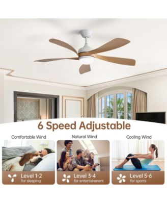 52-inch Minimalist White 5-Blade Flush Mount with Remote Control and Led Light