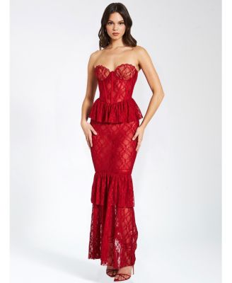 Women's Quennell Burgundy Lace Corset Maxi Dress