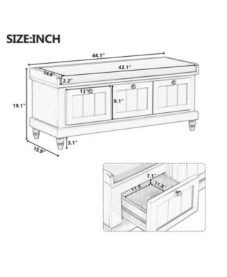 Classic Shoe Bench Cabinet with Cushion and Three Drawers