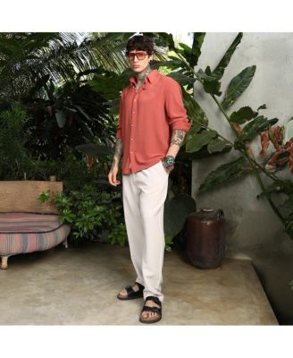 Men's Coral Orange Breezy Wrinked Shirt