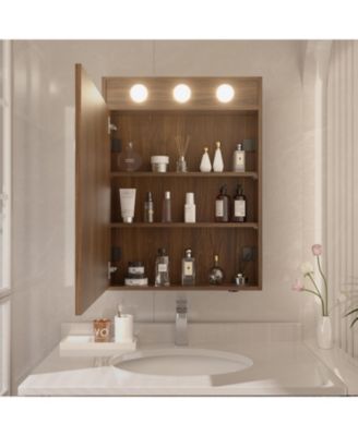32x24inch Lighted Medicine Cabinet with Mirror, Dimmable, 3000K/5500K, Adjustable Shelf, Flat-Pack Design, Assembly Required (Walnut)