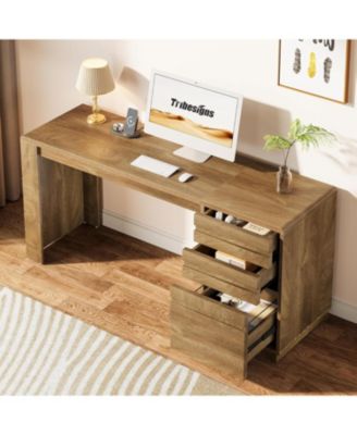 Gaming Desk, Computer Desk with 3 Drawers, Farmhouse Study Table with Storage Cabinet